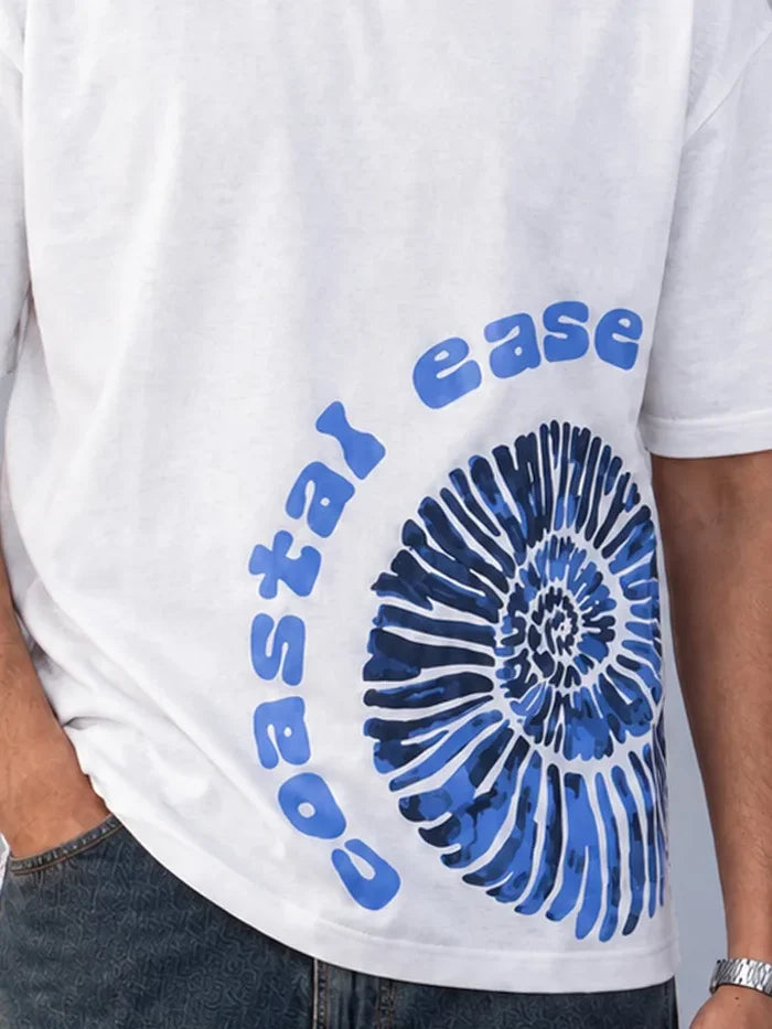 Coastbound White Oversized Cotton Graphic Tee - print zoom