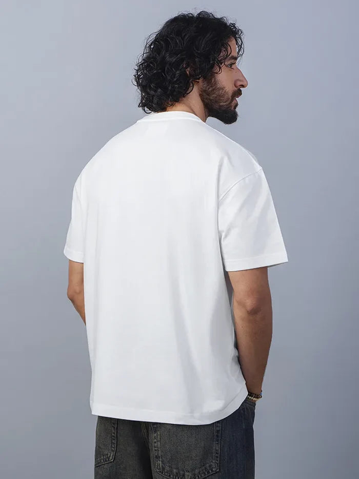 Coastbound White Oversized Cotton Graphic Tee - back view