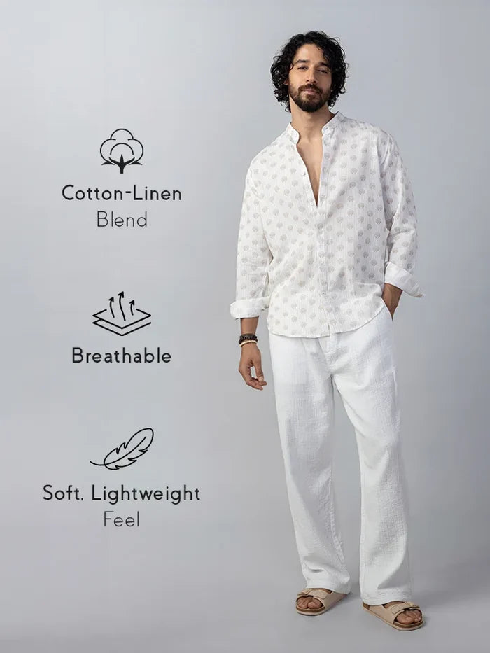 Coastline White Cotton Linen Shirt fabric qualities