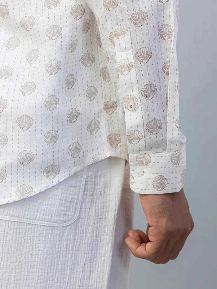 Coastline White Cotton Linen Shirt hand cut & button