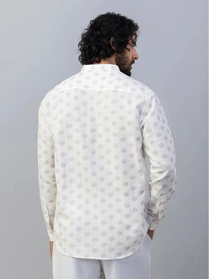 Coastline White Cotton Linen Shirt back view