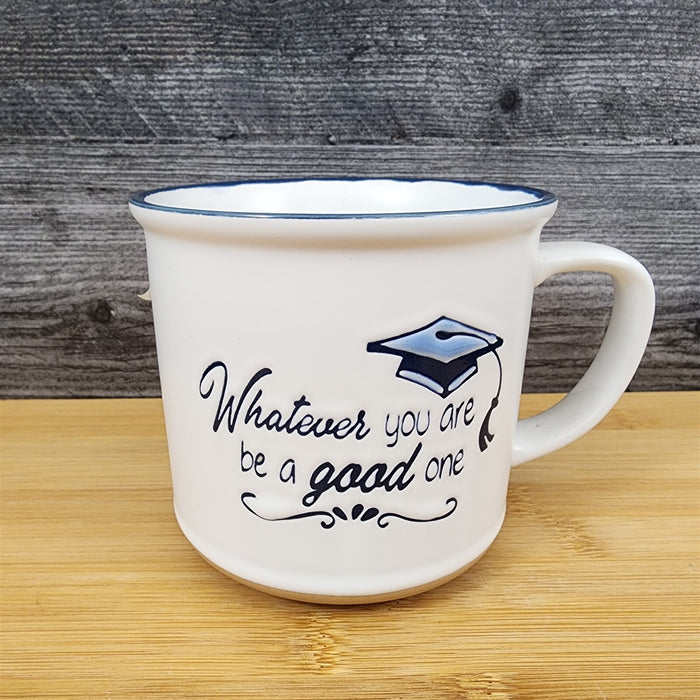 Coffee Mug Graduation Saying Embossed White Ceramic Tea Cup Blue Sky Spectrum