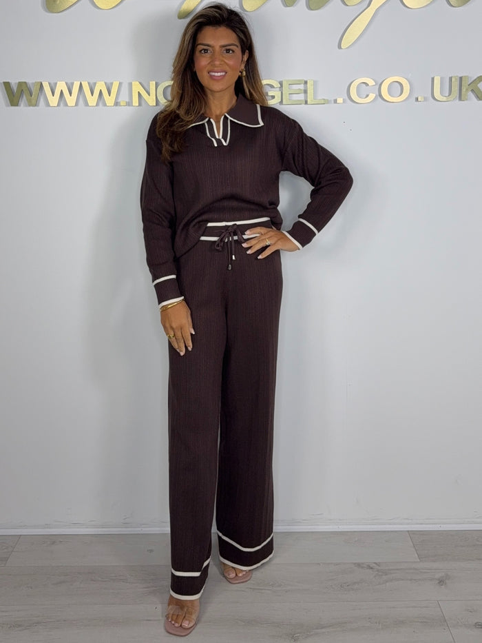 Collared Cream Trim Detail Trouser Co-ord (2 Colours)