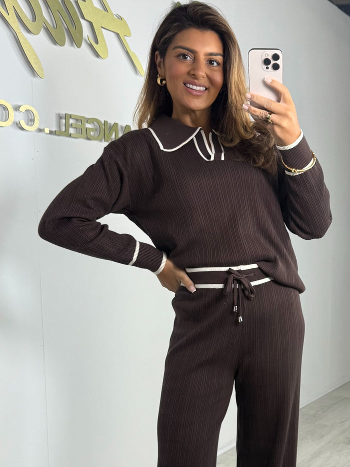 Collared Cream Trim Detail Trouser Co-ord (2 Colours)