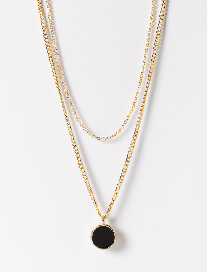 Collier à double chaîne à pendentif rond pour femme