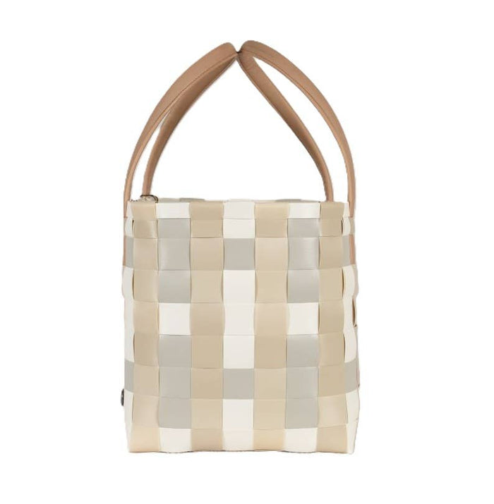 Color Block Recycled Handwoven Tote Bag - Ecru White Mix