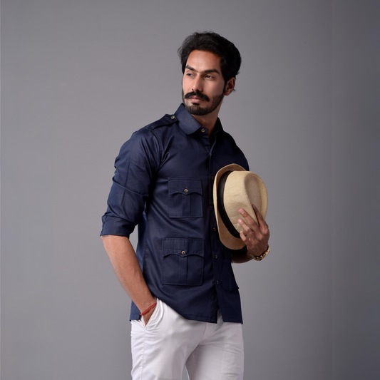 Comfy Navy Blue Hunting Style Shirt