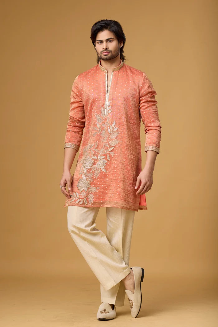 Coral Vine Kurta Set for Men – Wedding Ethnic Wear | Mahavir NX