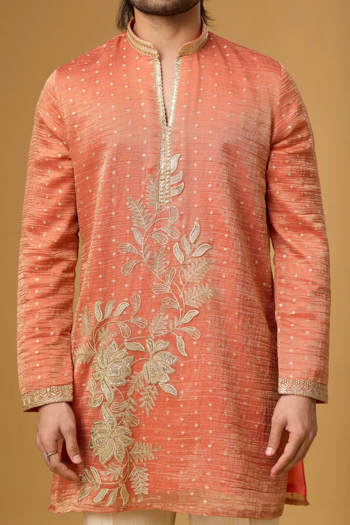 Designer Coral Ethnic Kurta Set – Side View | Mahavir NX