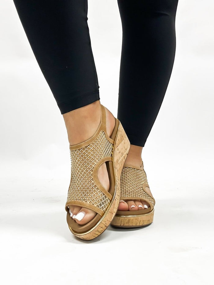 Corky's Caramel Mesh Carley Sandals - FINAL SALE - Macoma Boutique302 Wedges & Heels