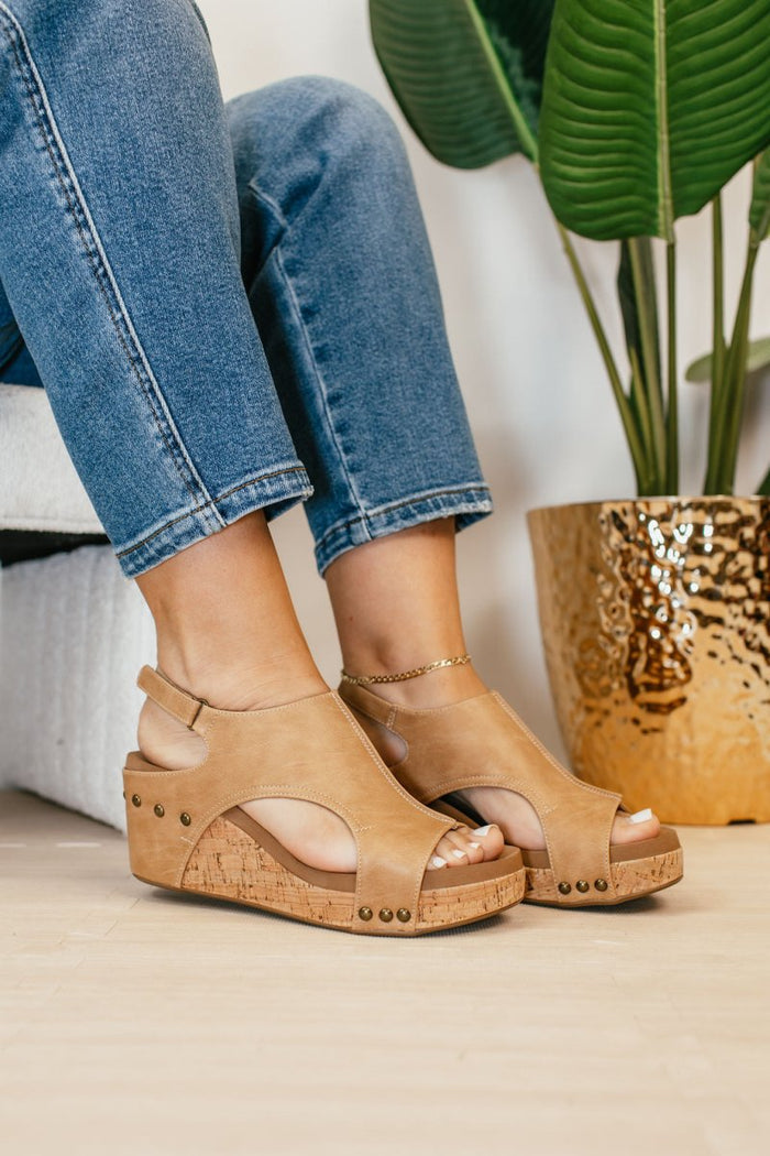 Corky's Caramel Smooth Carley Sandals - Macoma Boutique302 Wedges & Heels