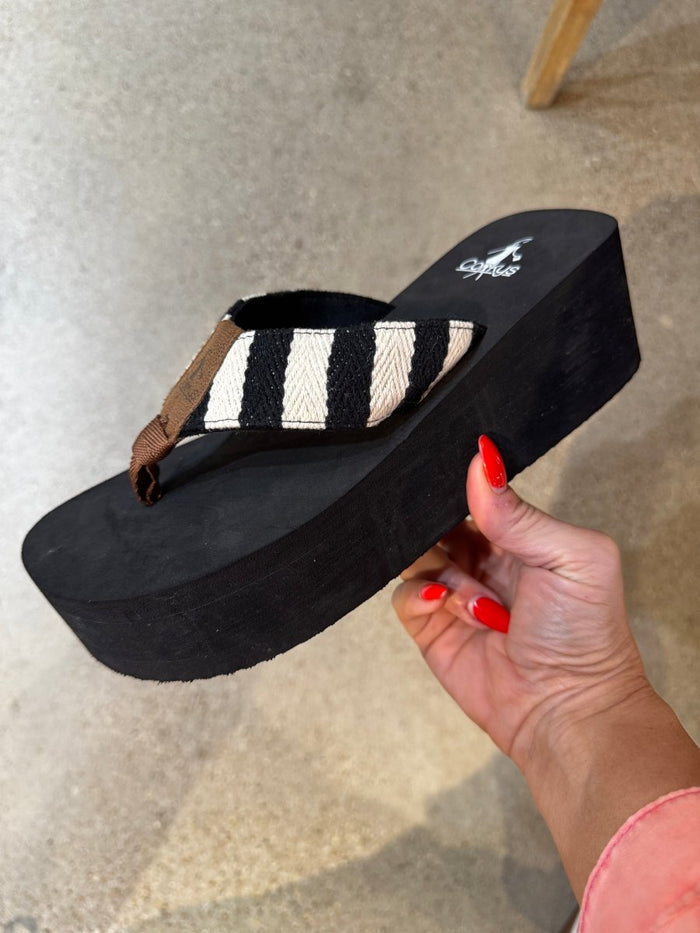 Corky's Navy Natural Stripe Take A Dip Sandals - FINAL SALE - Macoma Boutique304 Sandals