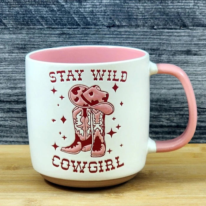 Country Western Coffee Mug Pink Wild Cowgirl Ceramic Tea Cup Blue Sky 18oz
