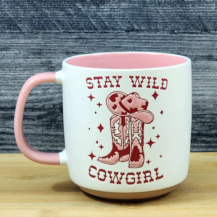 Country Western Coffee Mug Pink Wild Cowgirl Ceramic Tea Cup Blue Sky 18oz