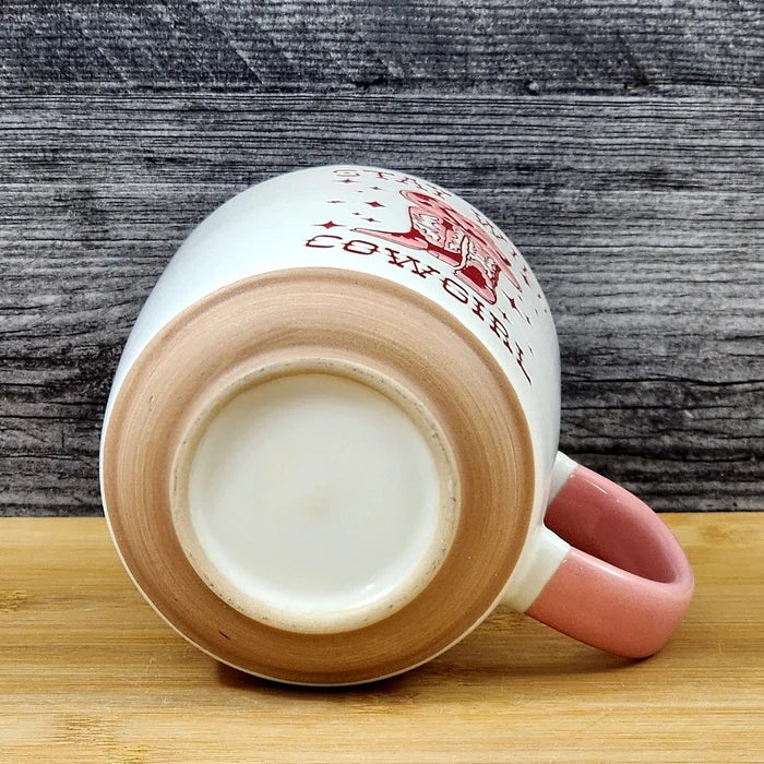 Country Western Coffee Mug Pink Wild Cowgirl Ceramic Tea Cup Blue Sky 18oz