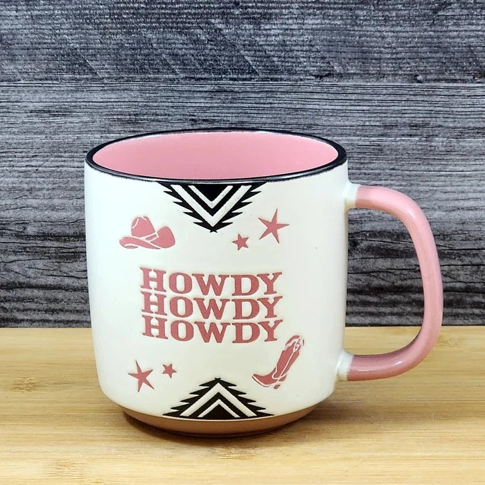 Country Western Coffee Mug Southwest Cowgirls Pink Ceramic Tea Cup Blue Sky 17oz