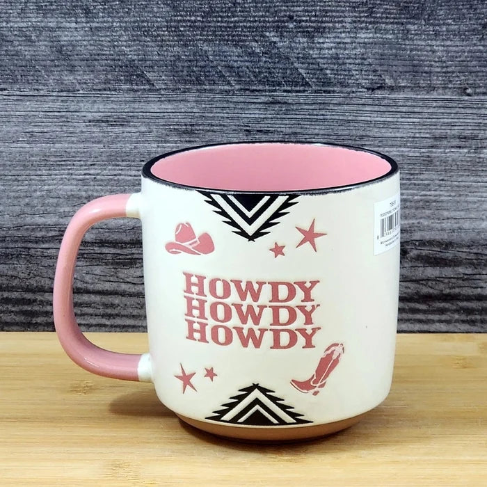 Country Western Coffee Mug Southwest Cowgirls Pink Ceramic Tea Cup Blue Sky 17oz