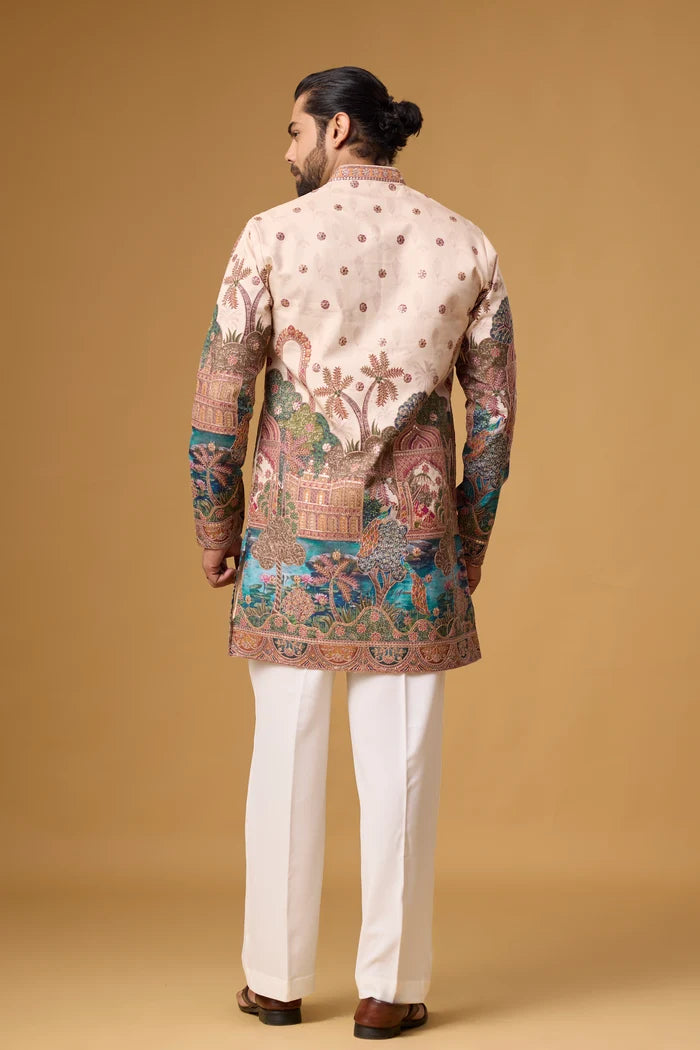 Artisan Beige Scenic Kurta for Men – Side View | Mahavir NX