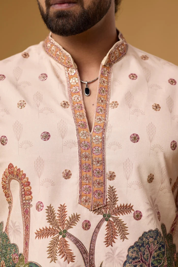 Cream Heritage Kurta Set for Men – Ethnic Celebration Wear | Mahavir NX