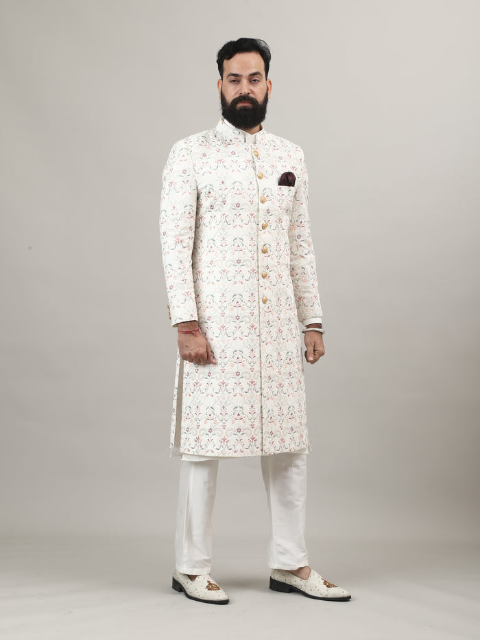 Cream Royal Embroidered Sherwani for Wedding & Groom Wear