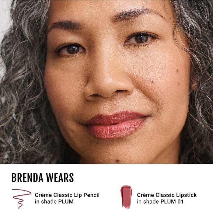 Brenda wearing No Makeup Makeup Creme Classic Lip Pencil in Plum and Classic Creme Lipstick on Plum 01
