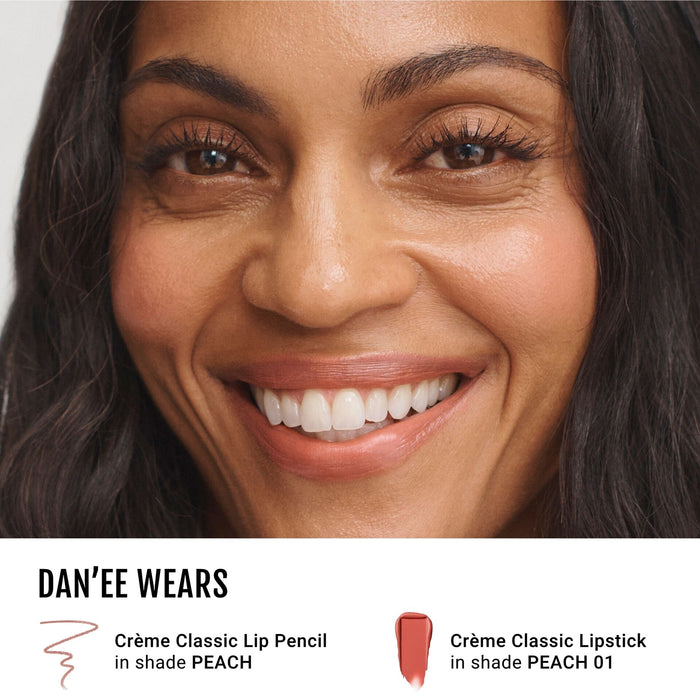 Dan'ee wearing No Makeup Makeup Creme Classic Lip Pencil in Peach and Classic Creme Lipstick on Peach 01