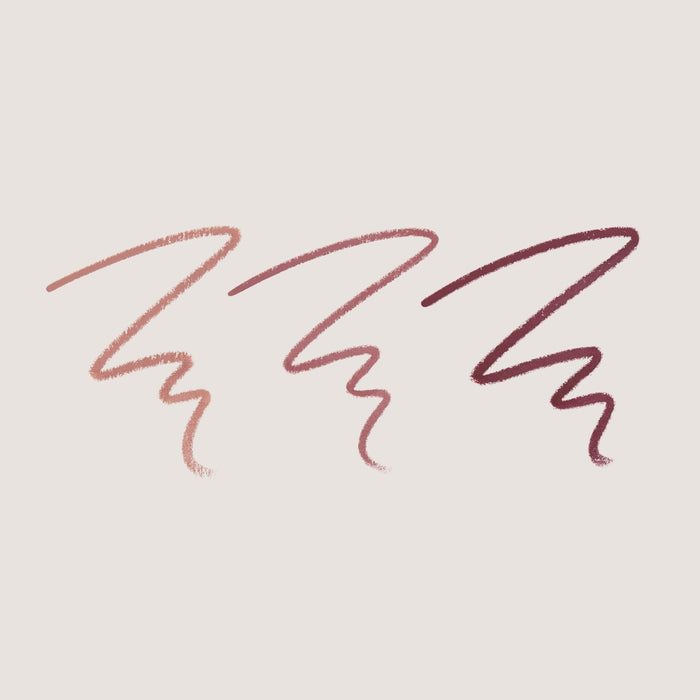 No Makeup Makeup Creme Classic Lip Pencil swatches in Peach, Pink, and Plum