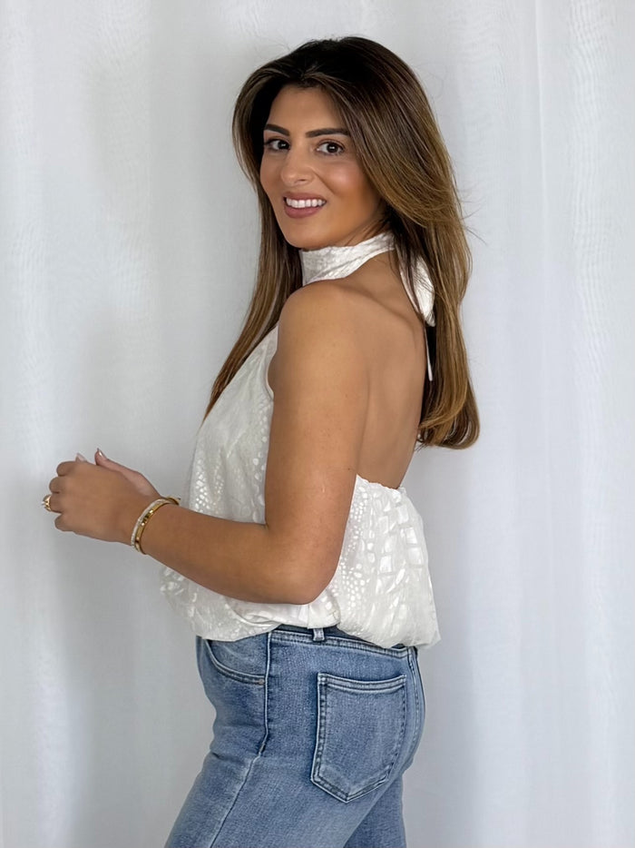 Croc Print Halter Neck Gold Clasp Top (2 Colours)