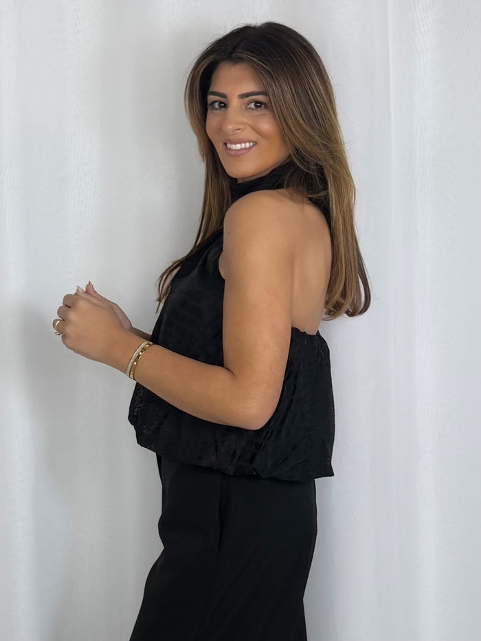 Croc Print Halter Neck Gold Clasp Top (2 Colours)