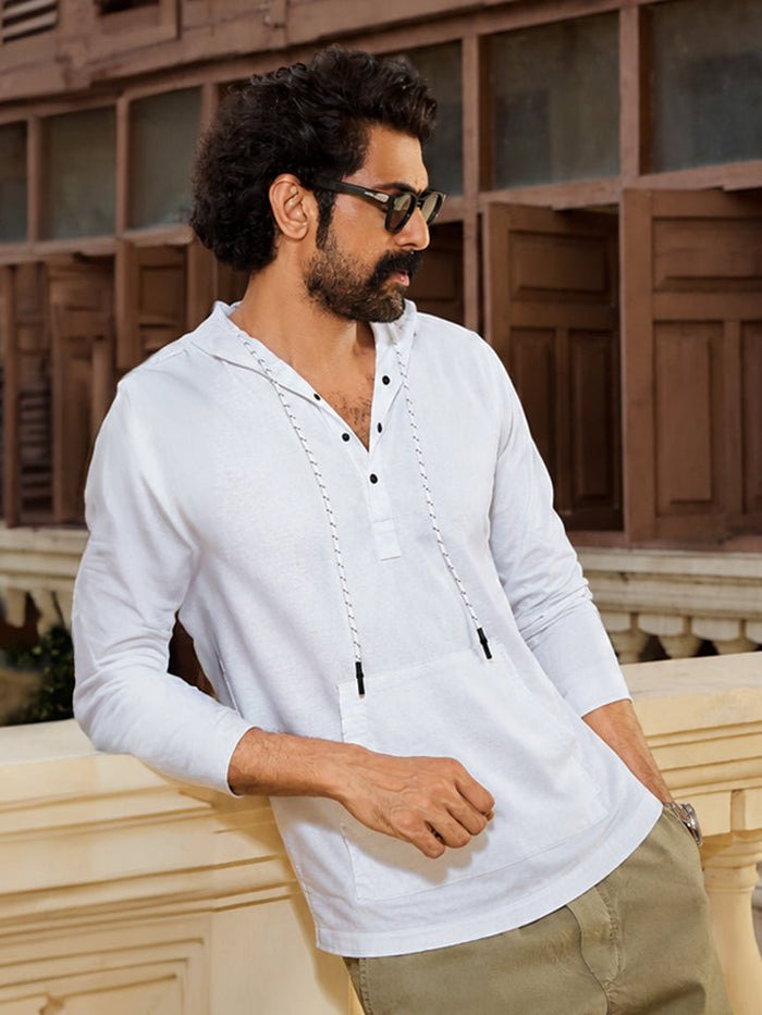 Crossway White Pop Over Hooded Shirt - Rana's favourite