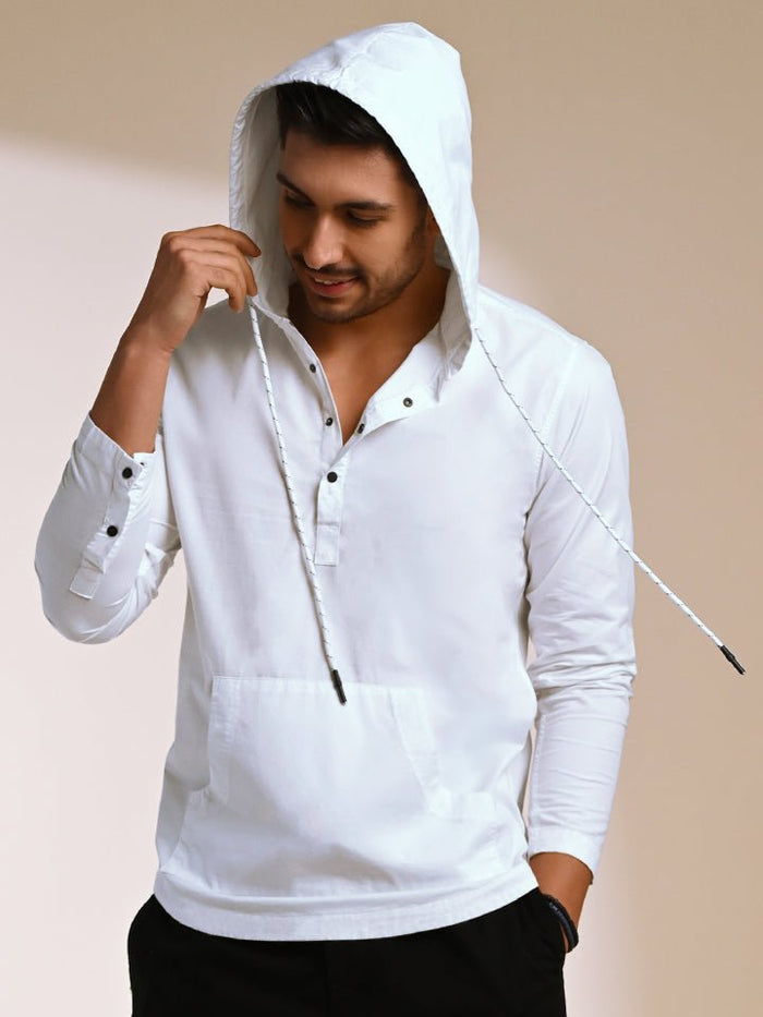 Crossway White Pop Over Hooded Shirt - Rana's favourite