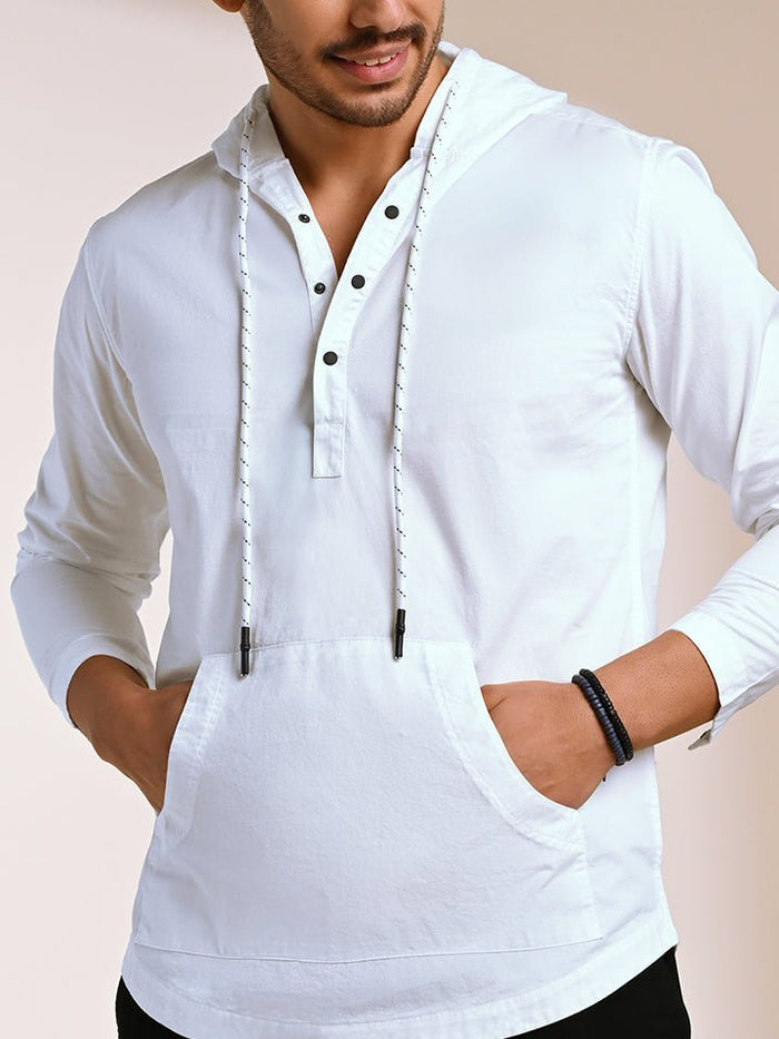 Crossway White Pop Over Hooded Shirt - Rana's favourite