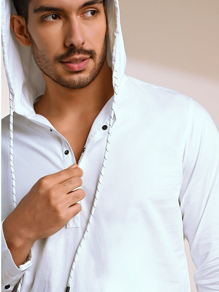 Crossway White Pop Over Hooded Shirt - Rana's favourite