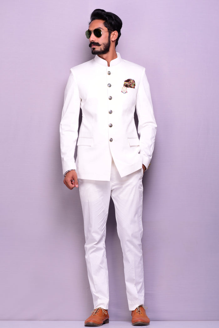 Custom-Tailored Classic Off- White Royal Jodhpuri Bandhgala