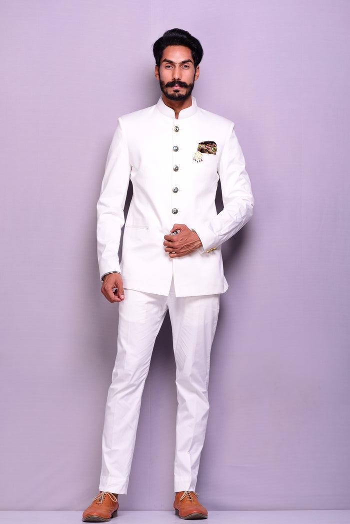 Custom-Tailored Classic Off- White Royal Jodhpuri Bandhgala