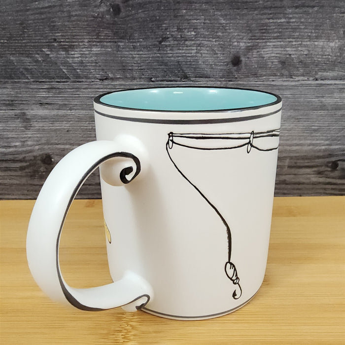 Dad Fishing Saying Coffee Mug Ceramic Embossed White Cup Blue Sky Fatherâ€™s Day