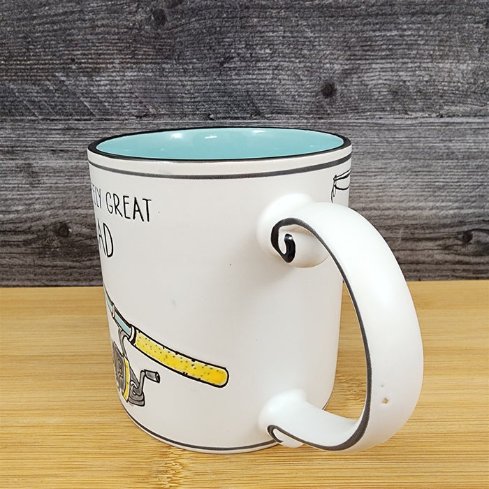 Dad Fishing Saying Coffee Mug Ceramic Embossed White Cup Blue Sky Fatherâ€™s Day