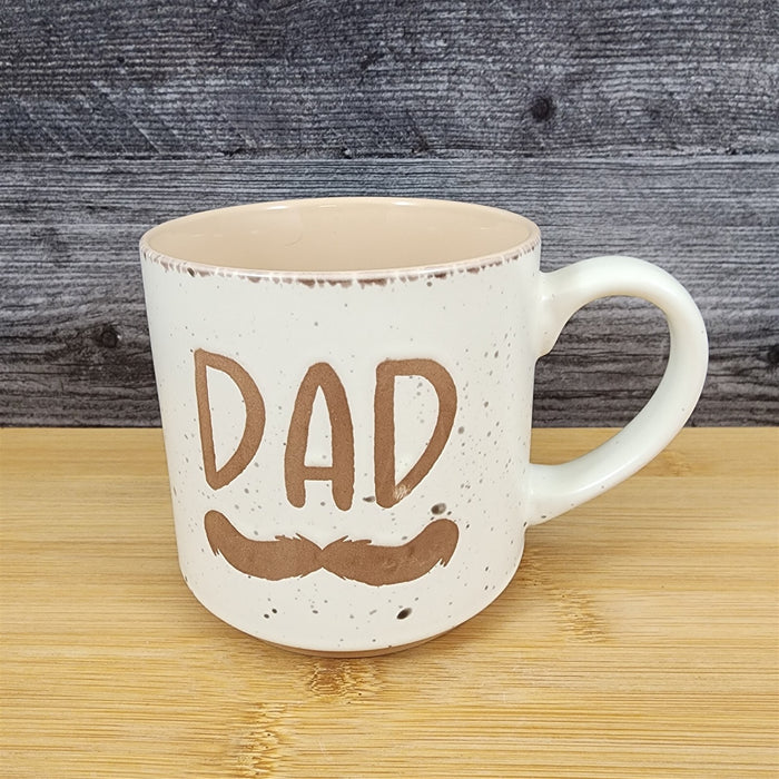 Dad Mug Mustache Ceramic Embossed Coffee Tea Cup Blue Sky Father's Day Beige
