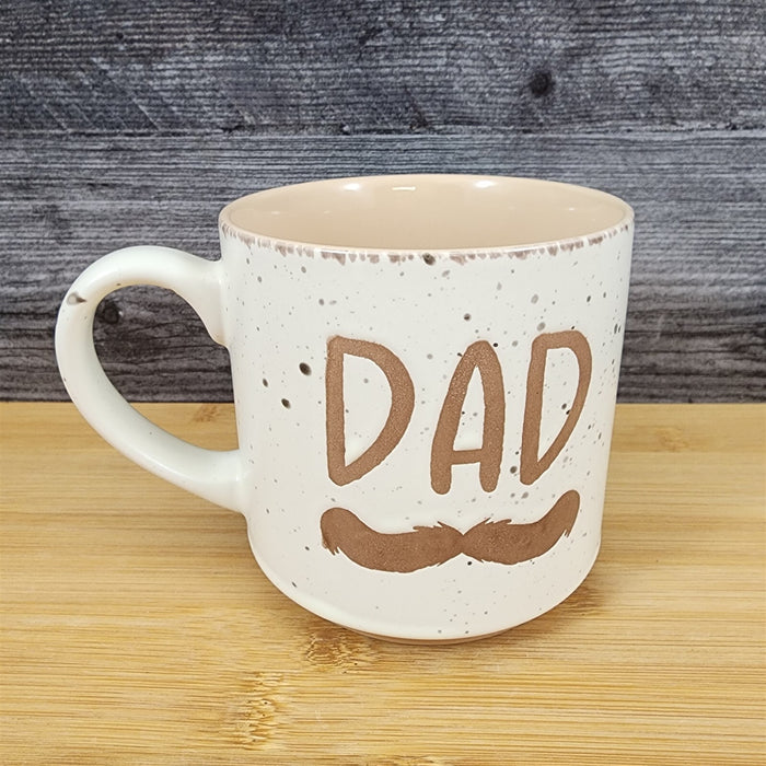 Dad Mug Mustache Ceramic Embossed Coffee Tea Cup Blue Sky Father's Day Beige