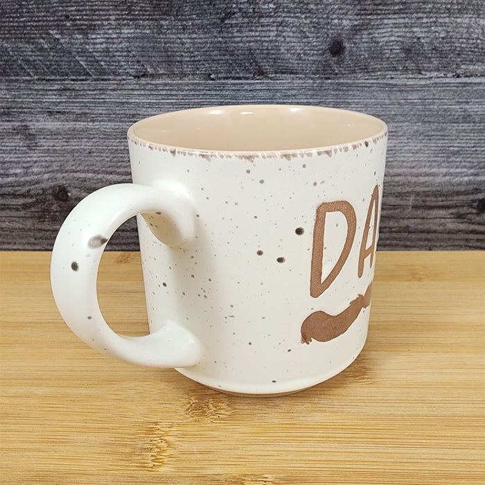 Dad Mug Mustache Ceramic Embossed Coffee Tea Cup Blue Sky Father's Day Beige
