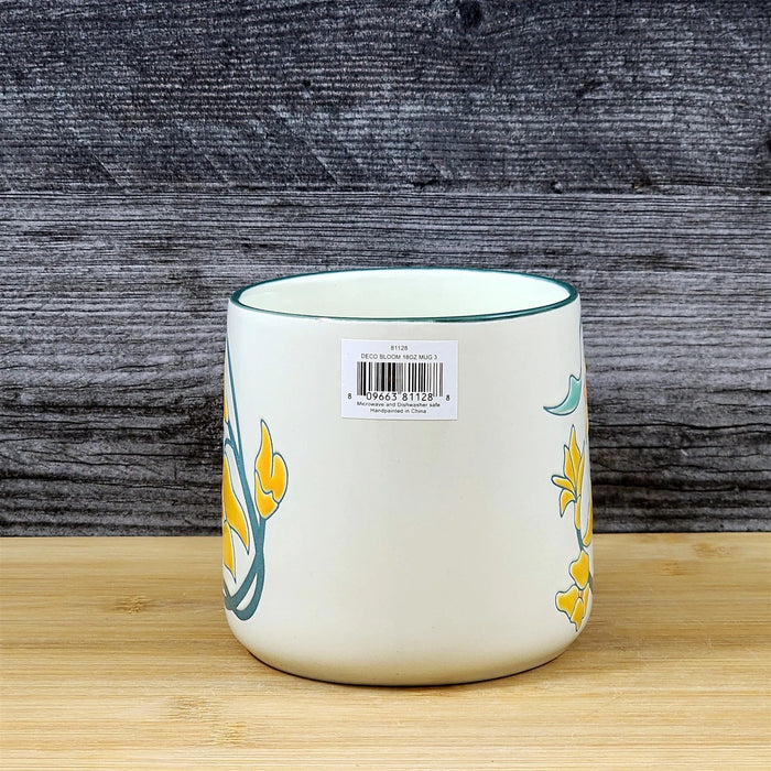 Daffodil Coffee Mug Yellow White Floral Embossed Ceramic Tea Cup Blue Sky 18 oz