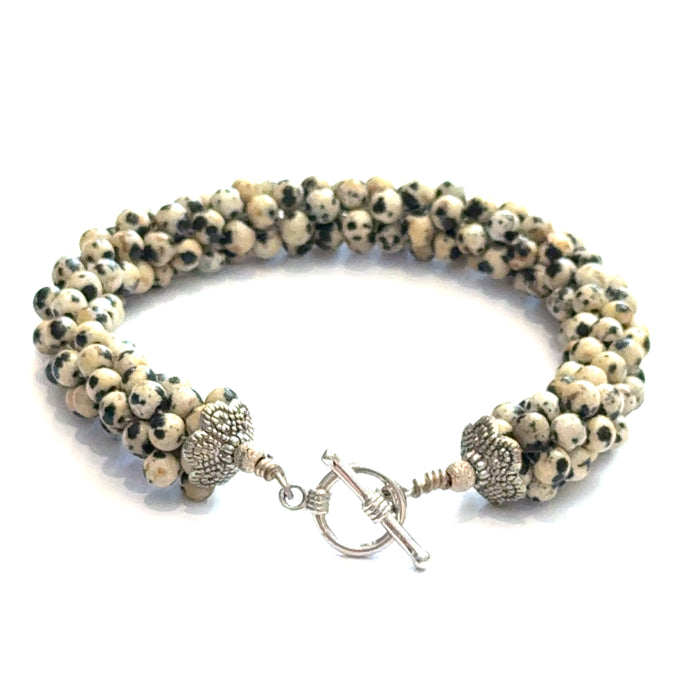 Dalmatian Jasper Gemstone Crocheted Bracelet Playful Spirit. Grounded Soul.