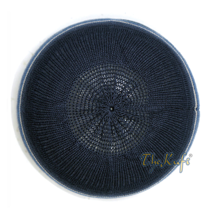 Dark Blue Gray Stripe Stretch-Knit Zigzag Kufi Hat Skull Cap Beanie
