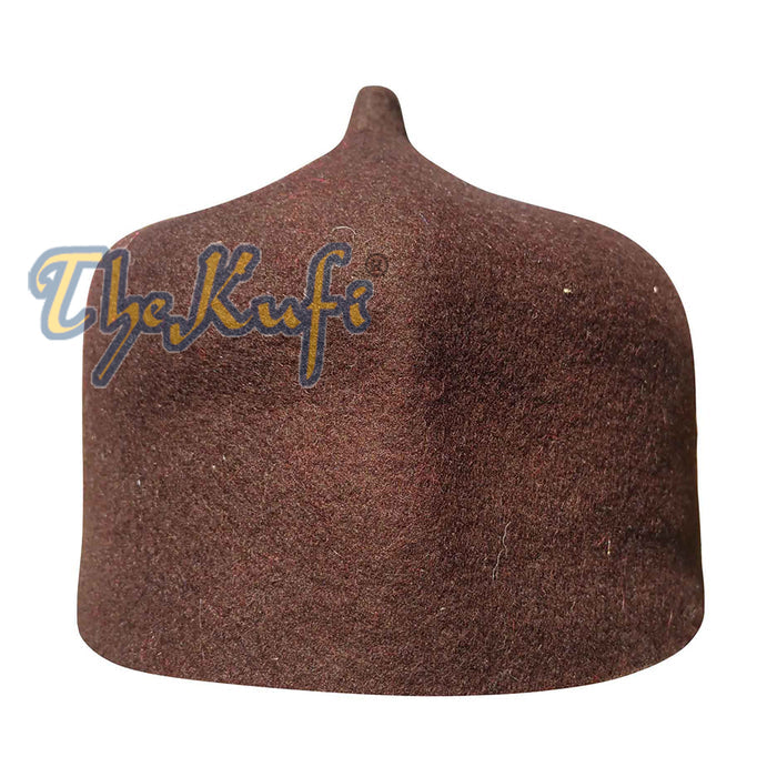 Dark Brown Felt Wool Fez Hat with Tip Kufi Prayer Cap