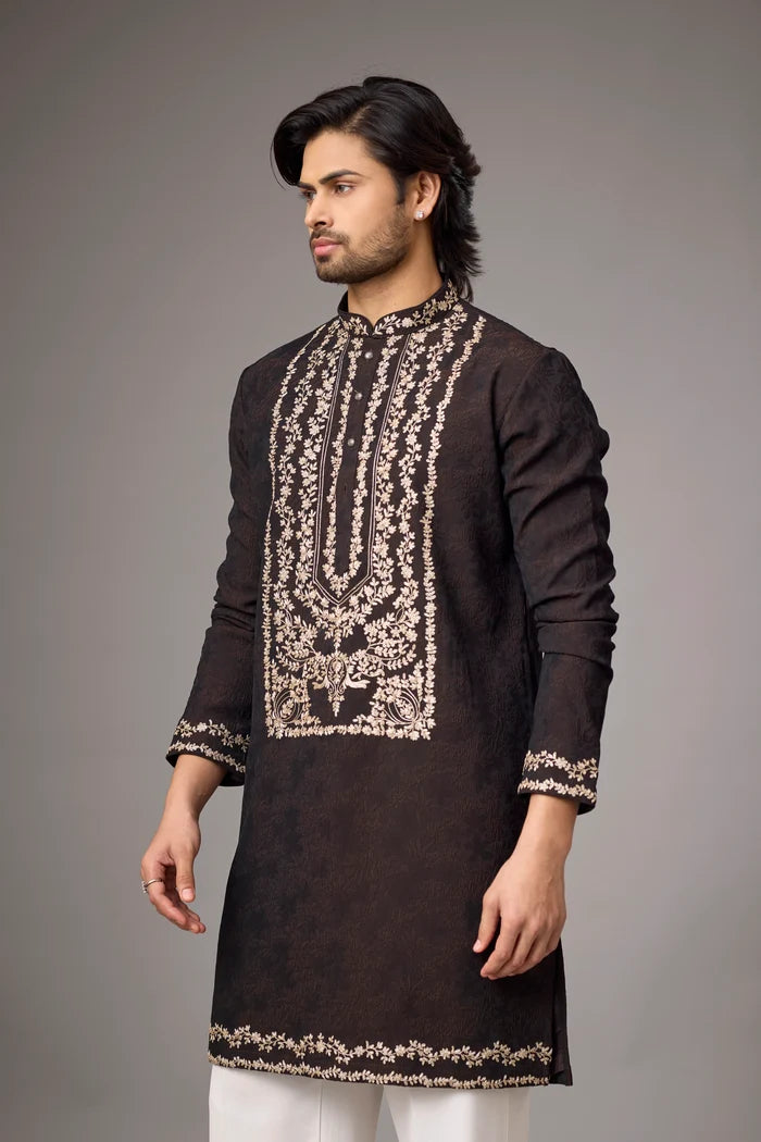 Botanical Panel Neckline Kurta Set – Wedding Ethnic Wear | Mahavir NX