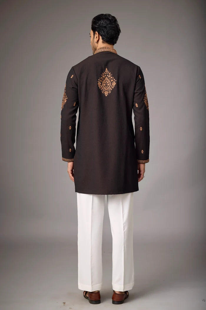 Dark Brown Regal Kurta Pajama Set for Men – Front View | Mahavir NX