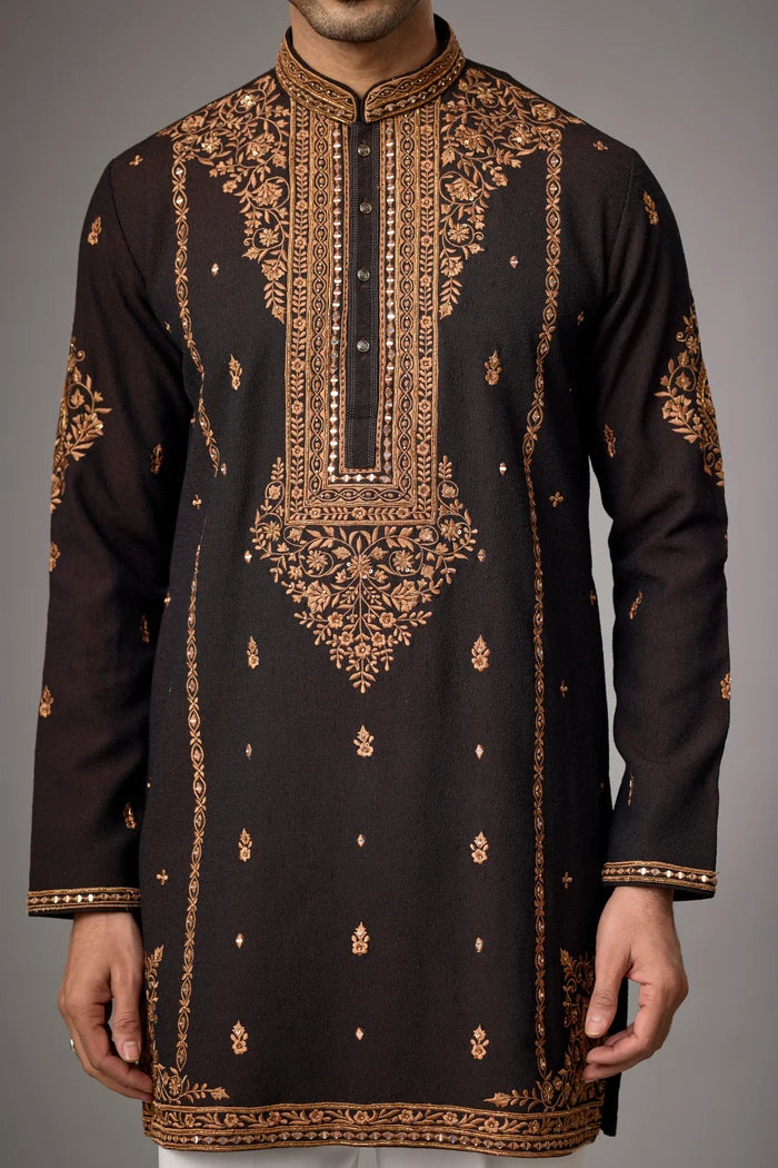 Designer Regal Floral Embroidered Ethnic Kurta – Side View | Mahavir NX