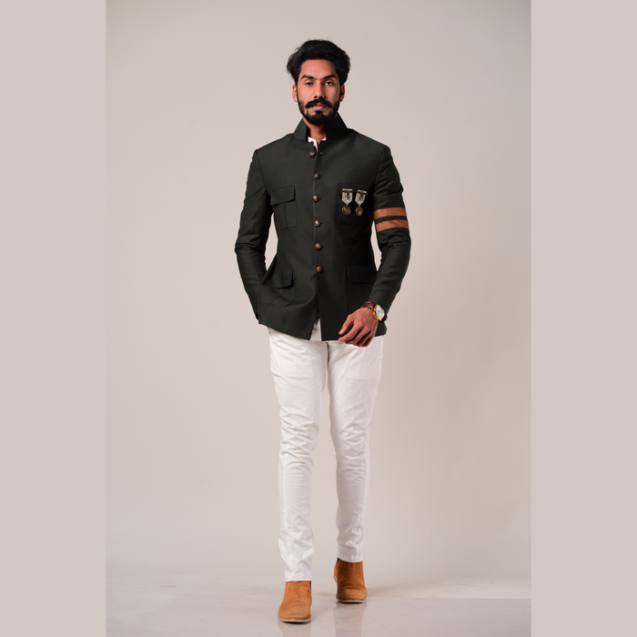 Dark Green Jodhpuri Bandhgala Blazer