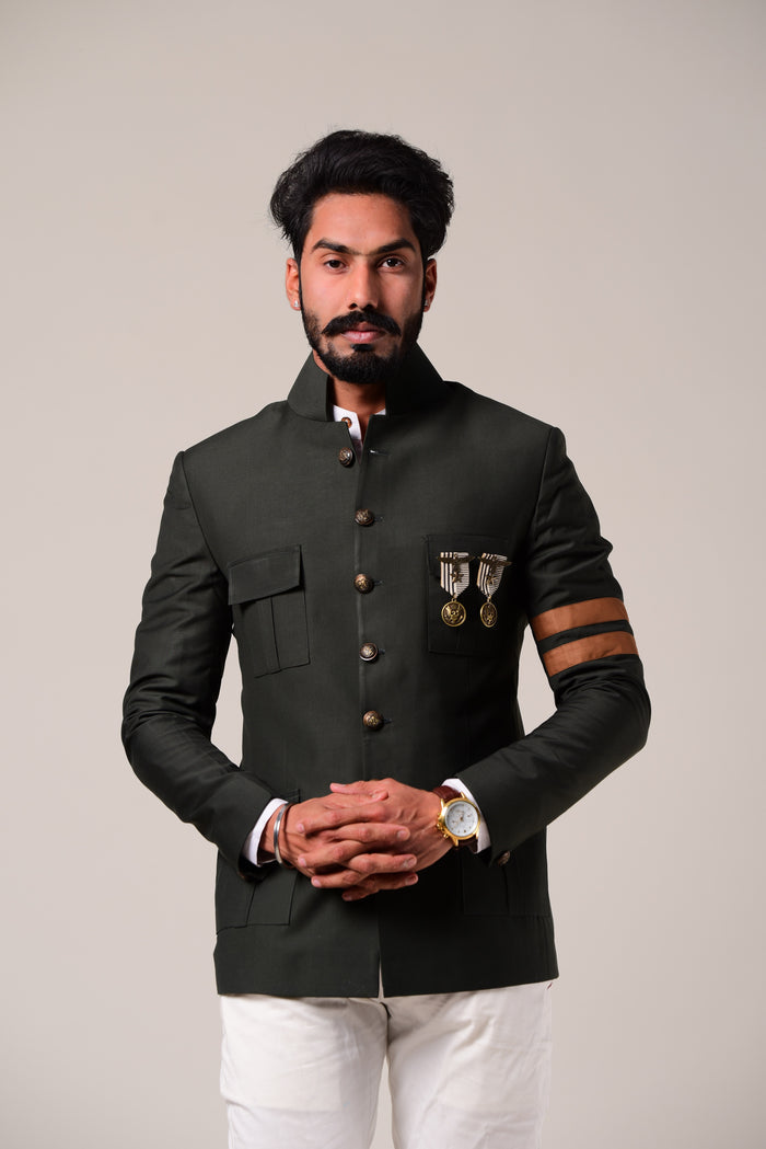 Dark Green Jodhpuri Bandhgala Blazer