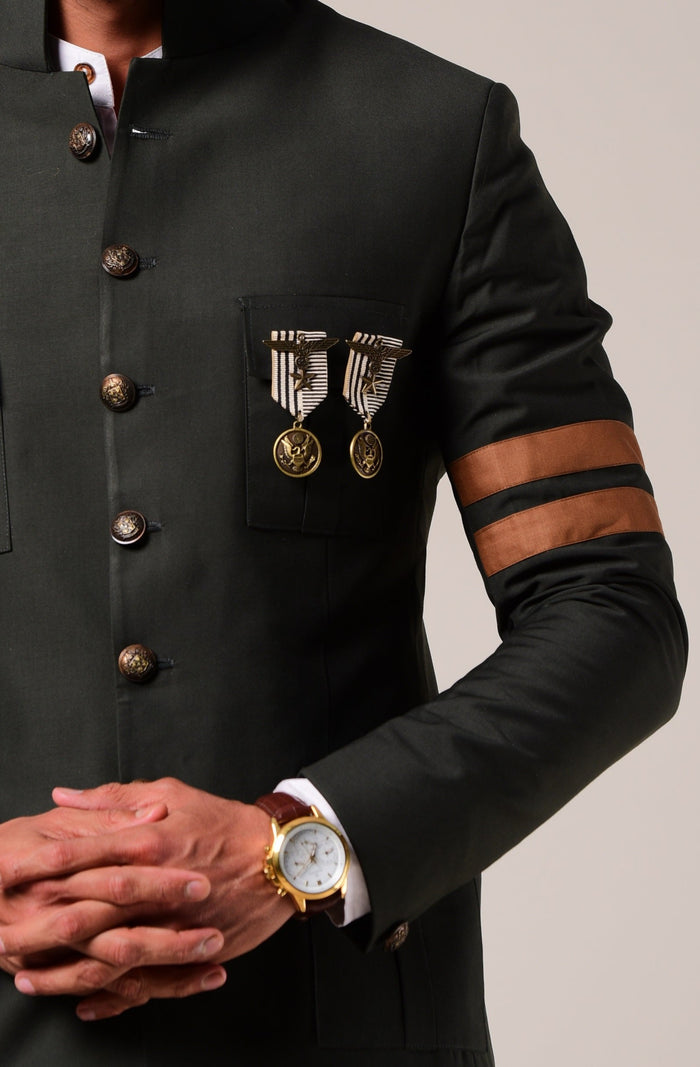Dark Green Jodhpuri Bandhgala Blazer